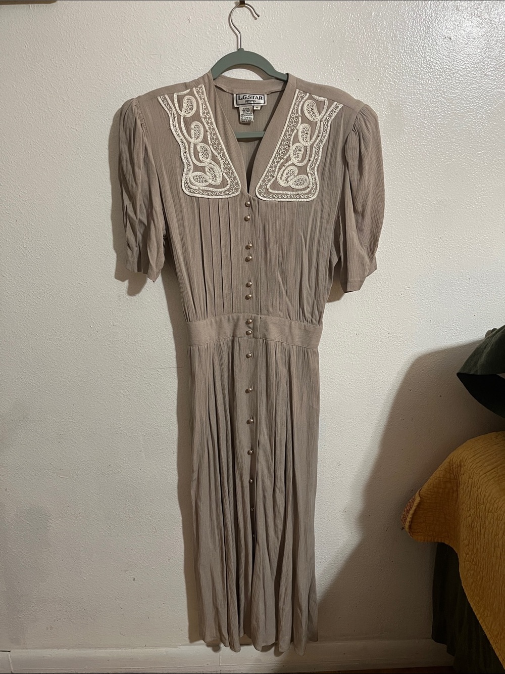 Taupe Button-Front Vintage Women's Dress